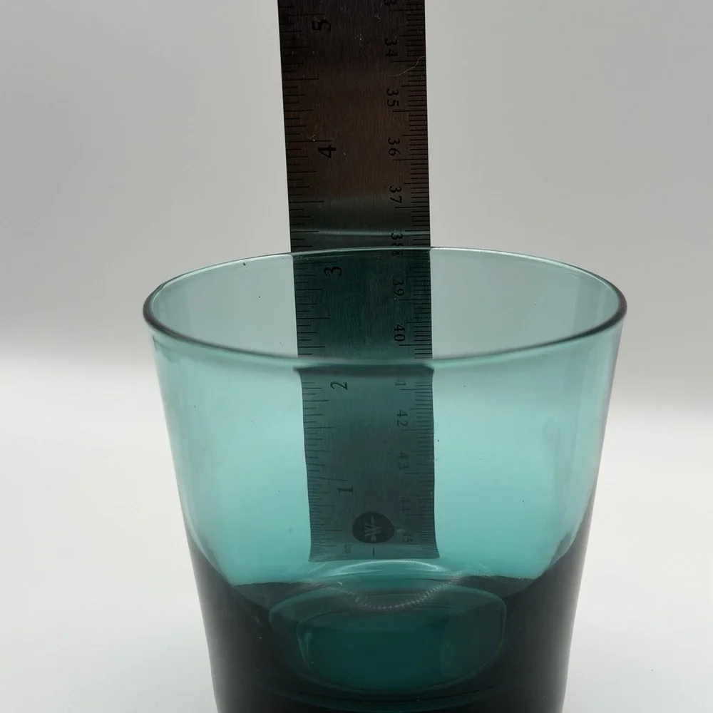 Set 3 Turquoise Teal Heavy Base Rocks Lowball Old Fashioned Glasses 3¼″ 70s Vtg